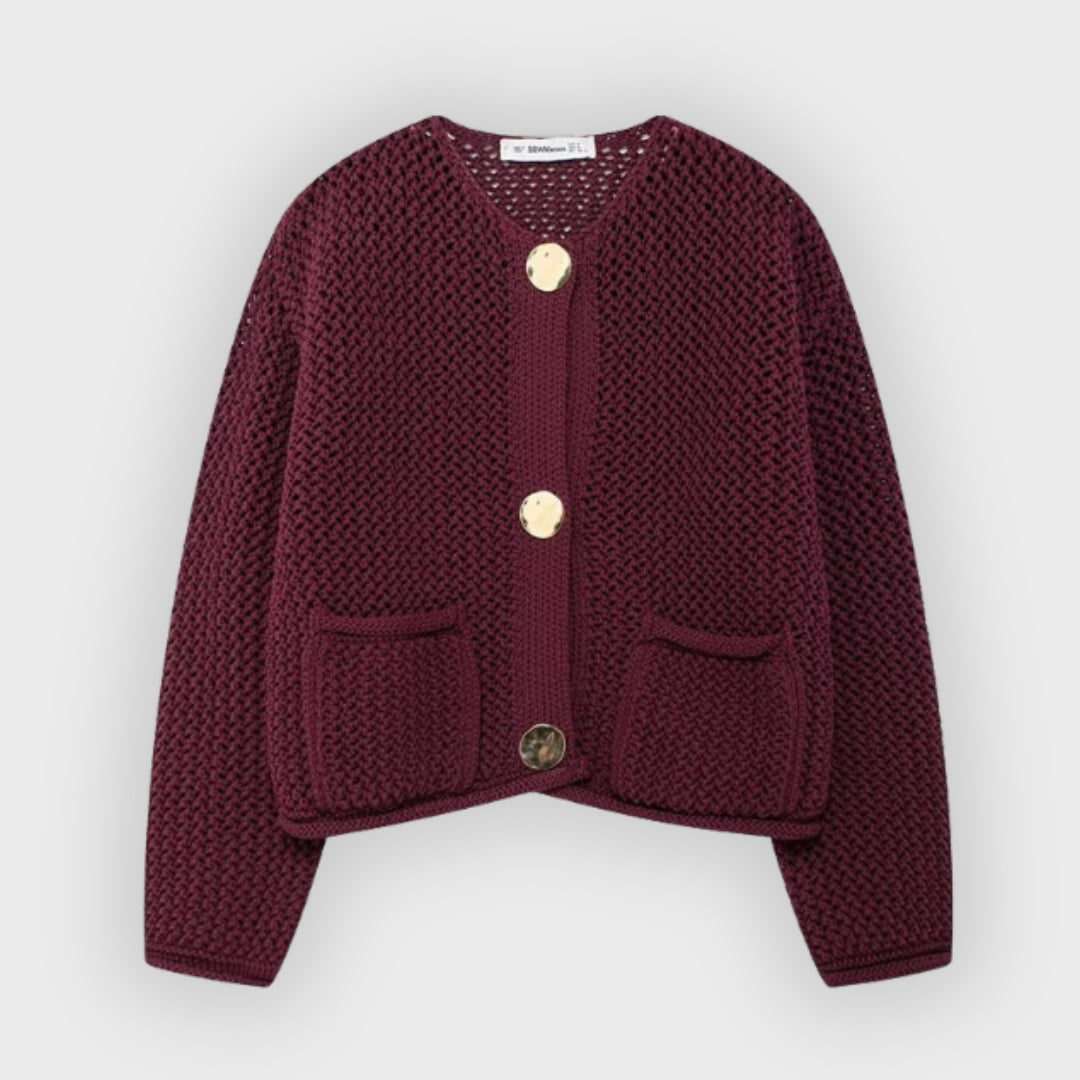 Leichte Strickjacke mit Vordertaschen Mesh Optik