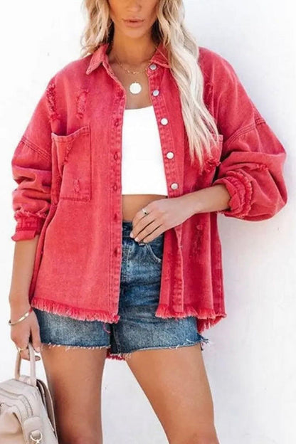 Mode Revers Jacke Ripped Jeans Langarm - IdealeKleiden