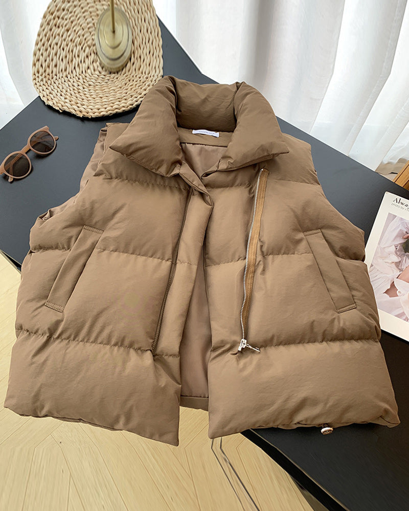 Elegante Steppjacke Ärmellos Schwarz Reißverschluss