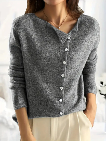 Klassische Strickjacke V-Ausschnitt Langarm Knöpfe - IdealeKleiden