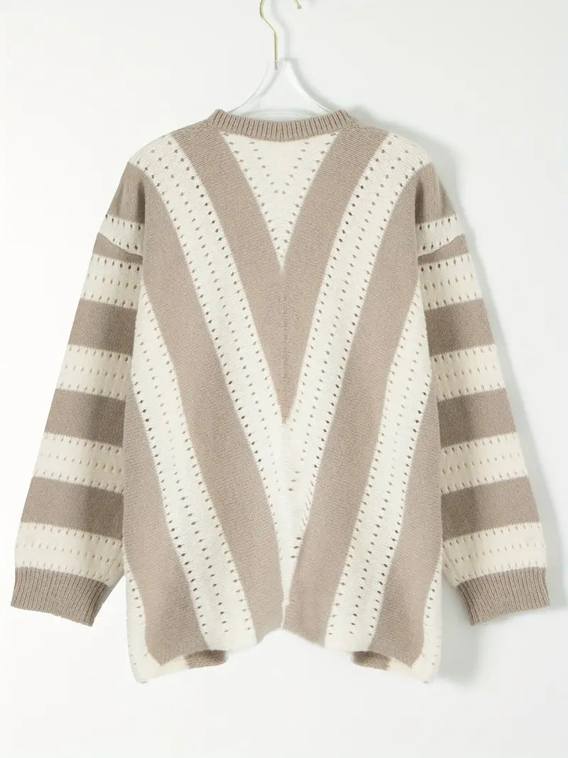 Stylisher Streifenpullover V-Ausschnitt Damen