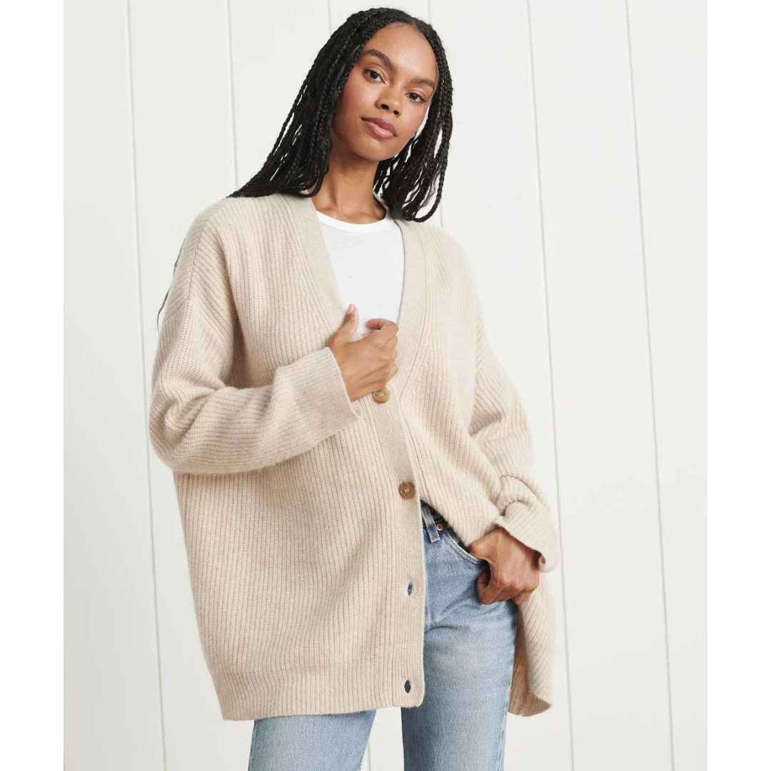 Lange Strickjacke Bequem V-Ausschnitt Wollmix