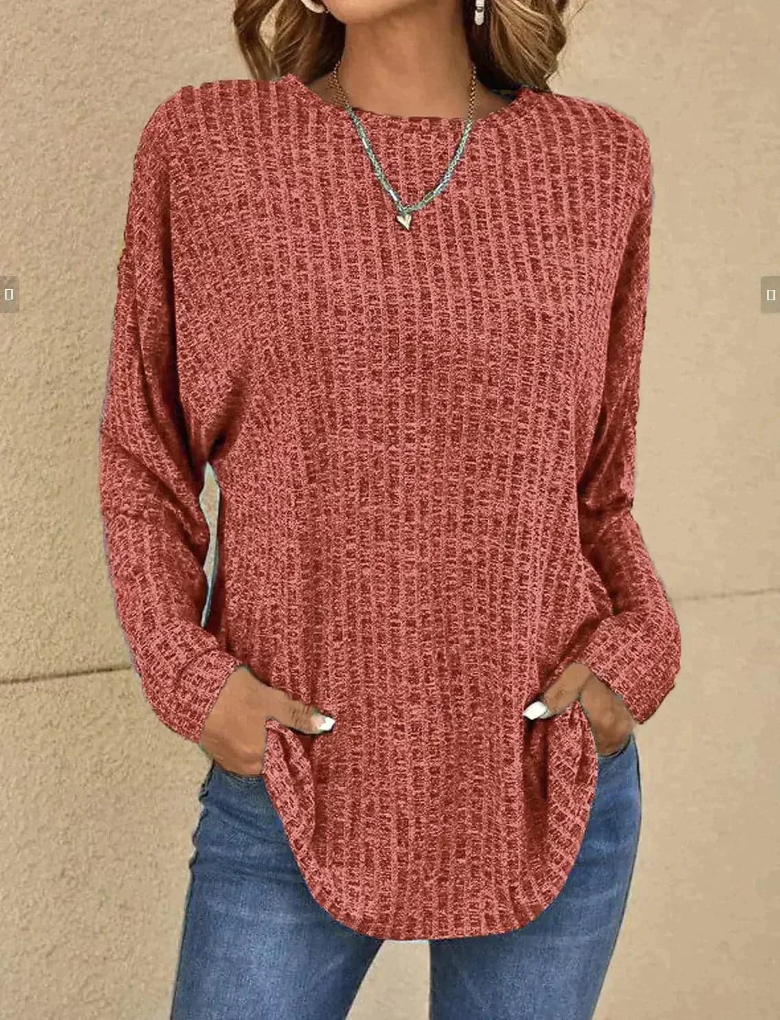 Weiche Strickpullover Damen Lässig Bequem Langarm