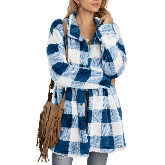 Elegante Damen Karo Jacke Lang - IdealeKleiden