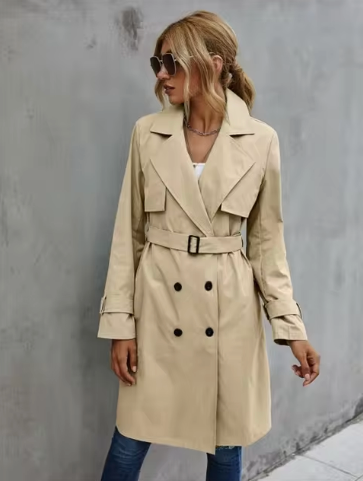 Damen Trenchcoat Klassisch Doppelreihig