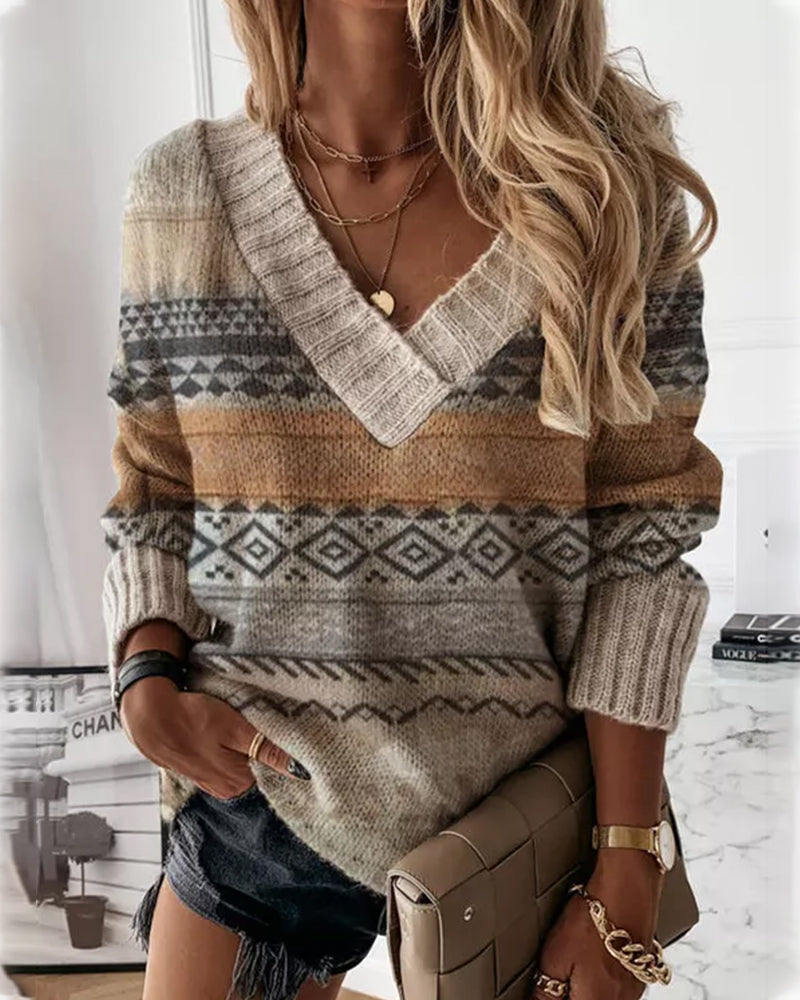 Damen Pullover V-Ausschnitt Langarm