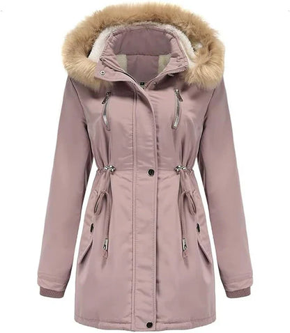 Lovi - Damenmantel Lang Kunstpelz Kapuze Fleece