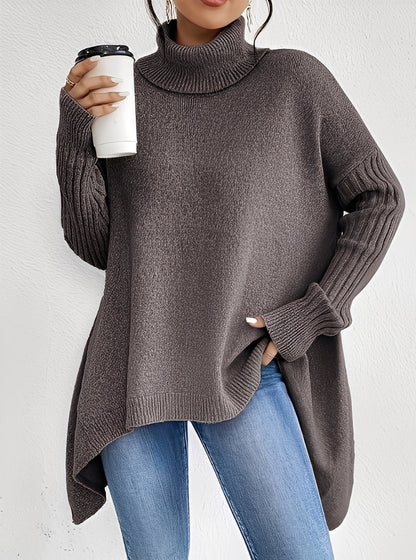 Elegante Damenpullover Lang Rollkragen Chic