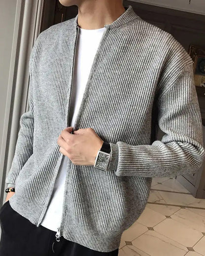 Herren Rippstrick Cardigan Modern mit Reißverschluss