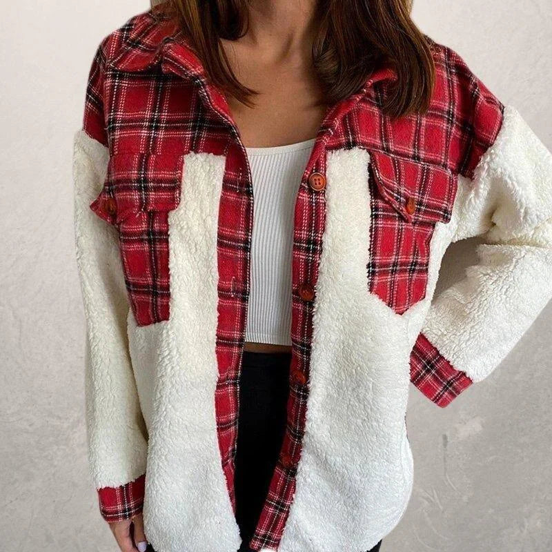 Damen Winterjacke Karo Muster Kapuze