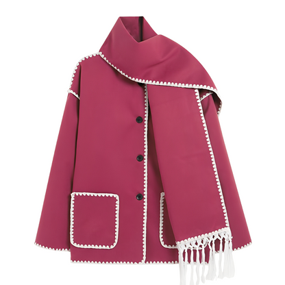 Elegante Damen Wolljacke Schal Kragen