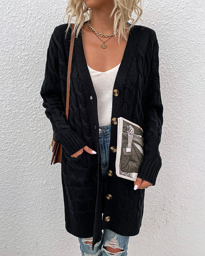Elegante Strickjacke Langarm Unifarben Damen
