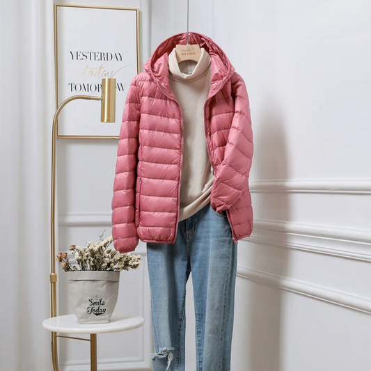 Leichte Pufferjacke Damen Kapuze Reißverschluss Sportjacke - IdealeKleiden