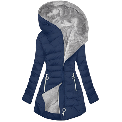 Stylische Damenwinterjacke mit Kapuze