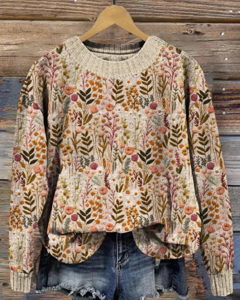 Bequemer Blumenpullover Frauen - IdealeKleiden