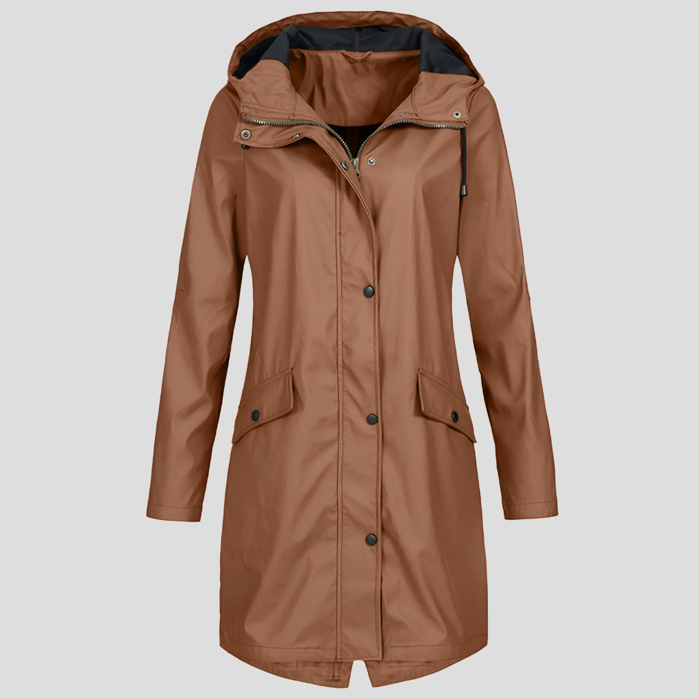 Langer Regenmantel Damen Kapuze Taschen