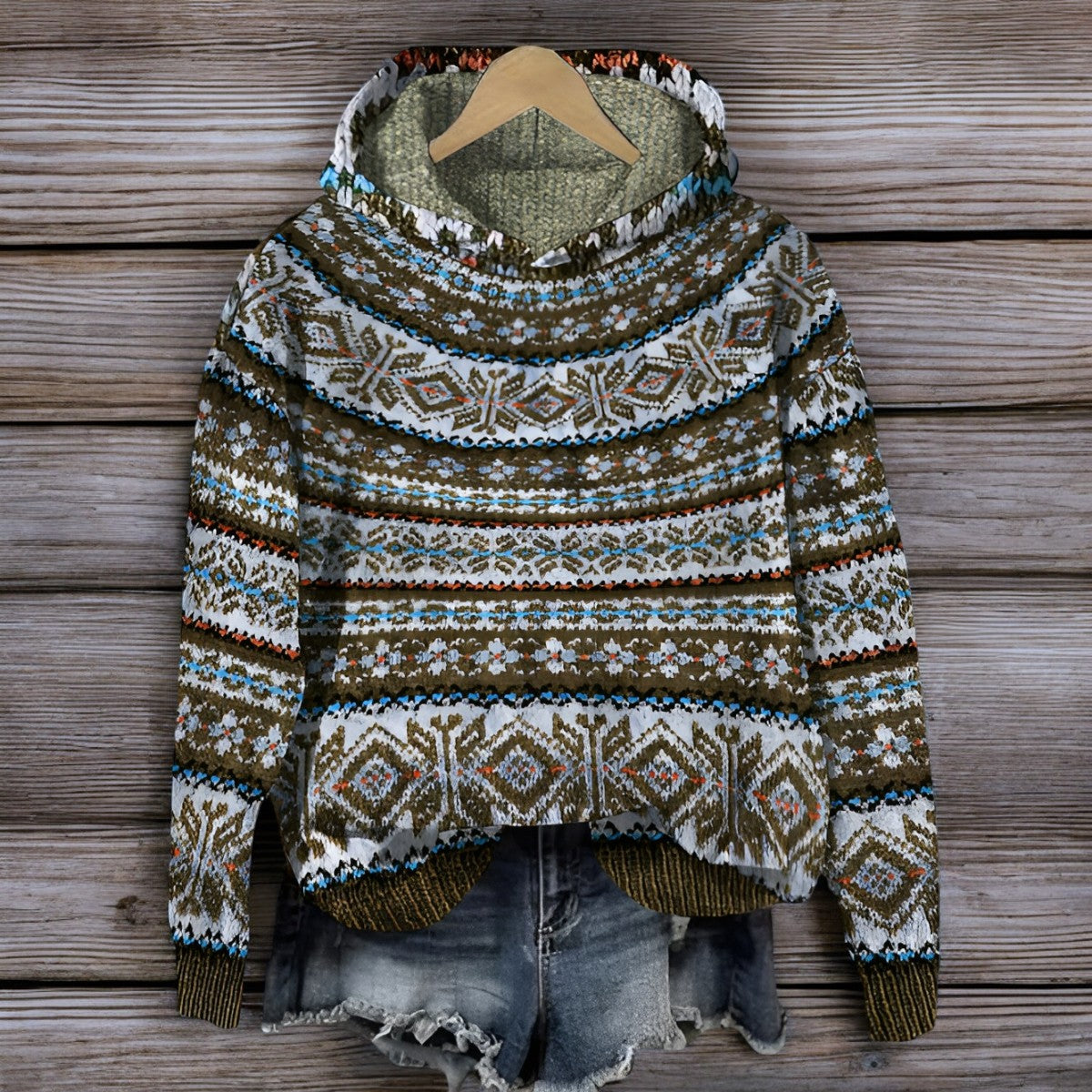 Kapuzenpullover Winterwarm Gestrickt Isländisch