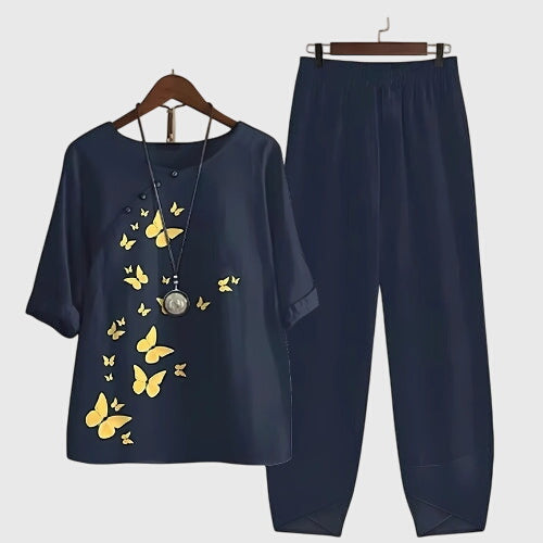 Damen Zweiteiler Set Blumenmuster Sommer - IdealeKleiden
