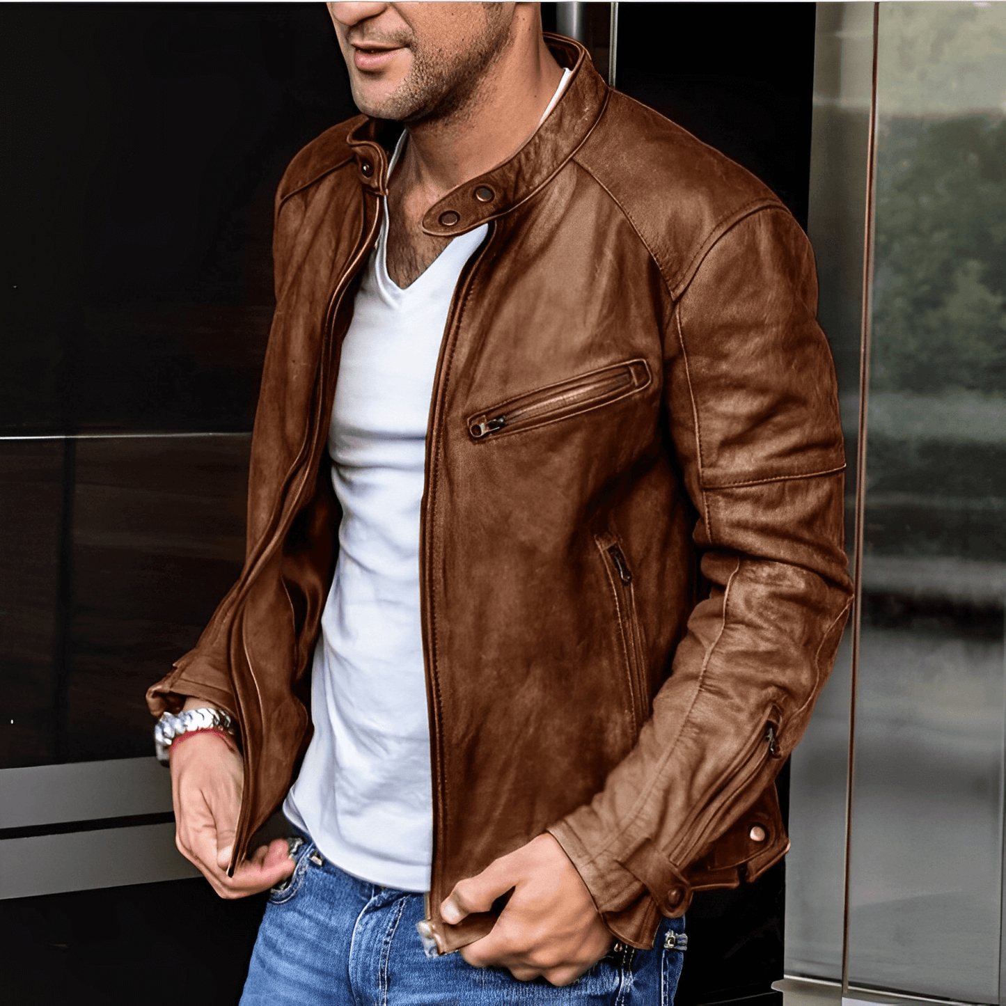 Stylische Lederjacke Männer Modern Design
