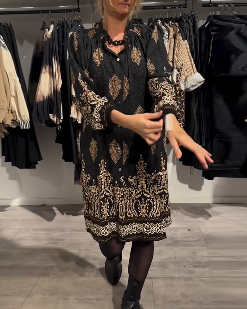 Elegante Bluse | Revers und Button Down Retro Muster - IdealeKleiden