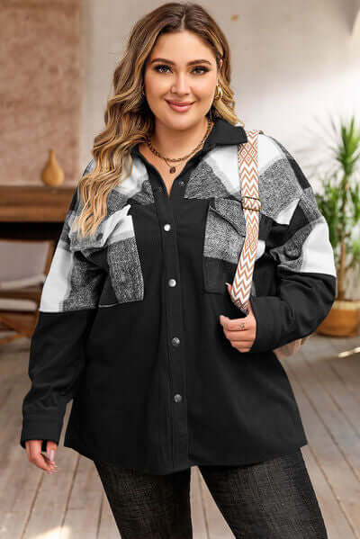 Große Oversized Jacke Karo Muster Baumwolle - IdealeKleiden