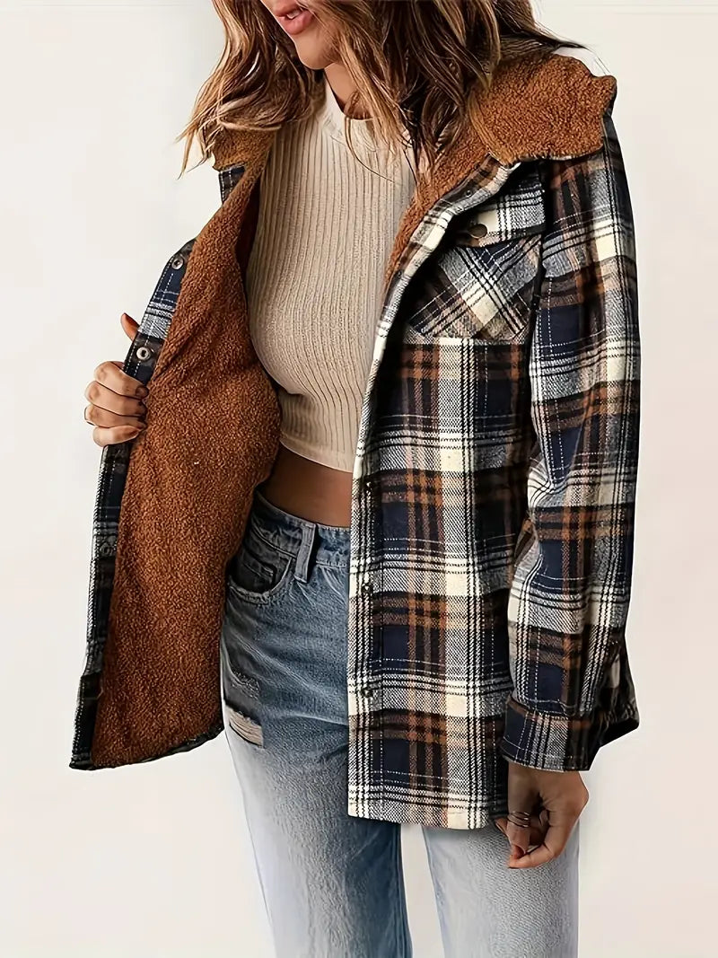 Stylische Karo-Jacke Reißverschluss - IdealeKleiden
