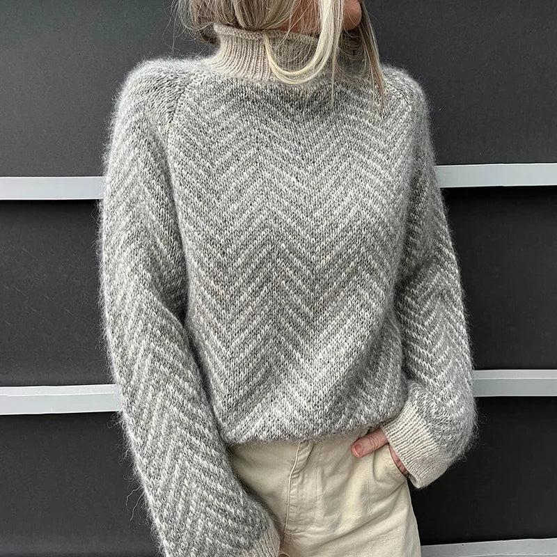 Grau Meliert Langarm Pullover