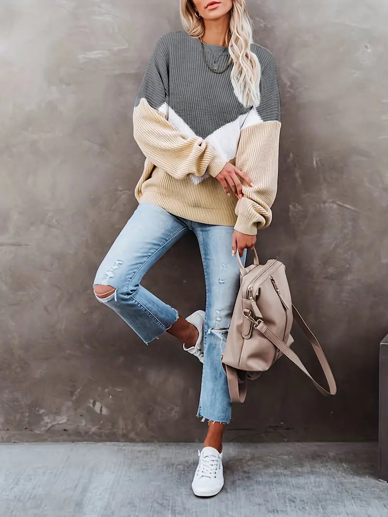Damenschaliger Pullover Langarm Rundhals - IdealeKleiden