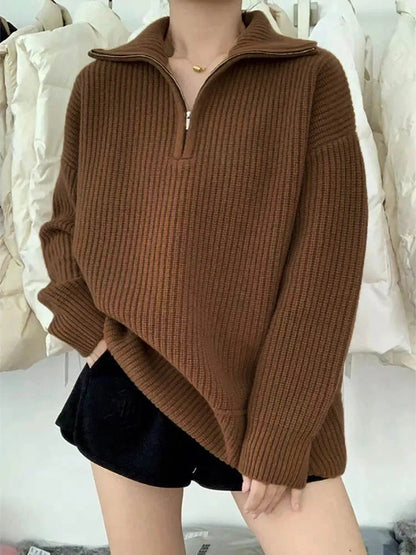 Bequemer Strickpullover mit Reißverschluss Vorgearbeitet