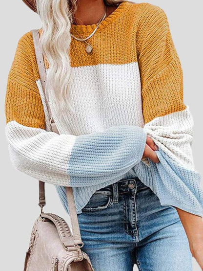 Herbstliche Strickpullover Farbblock Casual