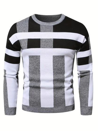 Farbblock Pullover Rundhals Modern Style - IdealeKleiden