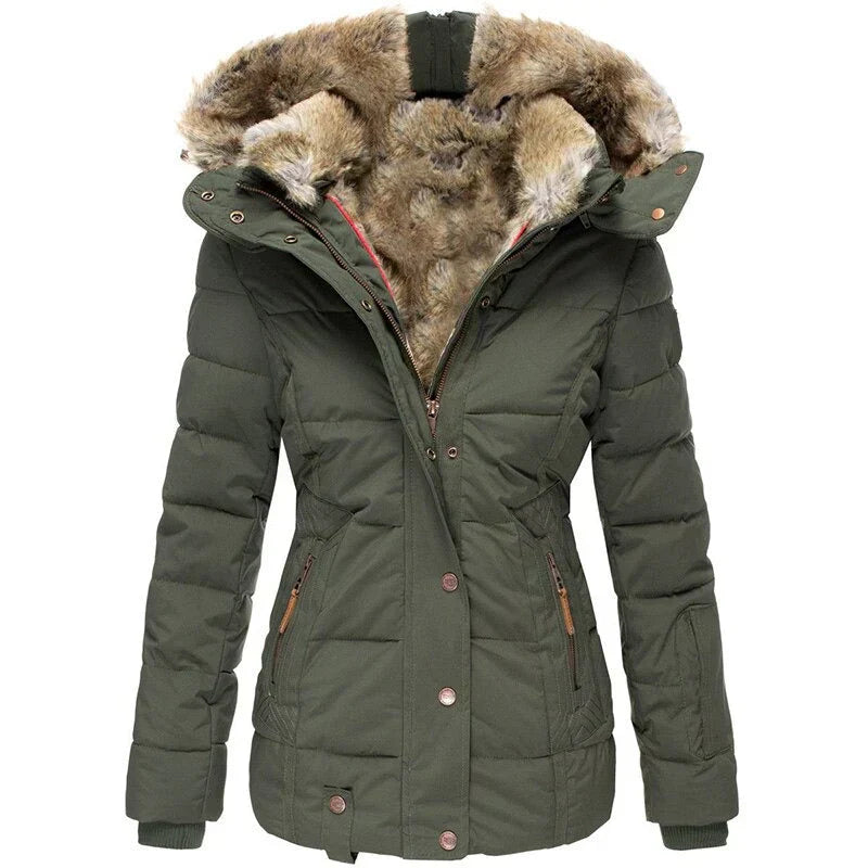 Stylischer Damen Wintermantel mit Pelzfüllung