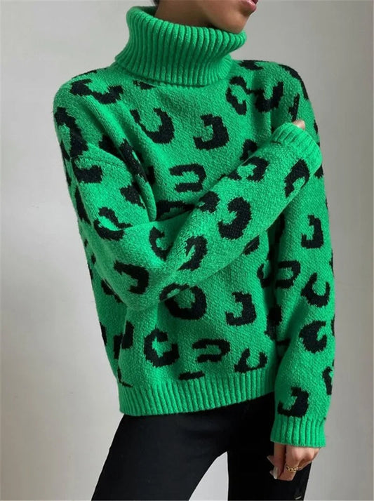 Stylisher Rollkragen Pullover Leoparden Muster - IdealeKleiden