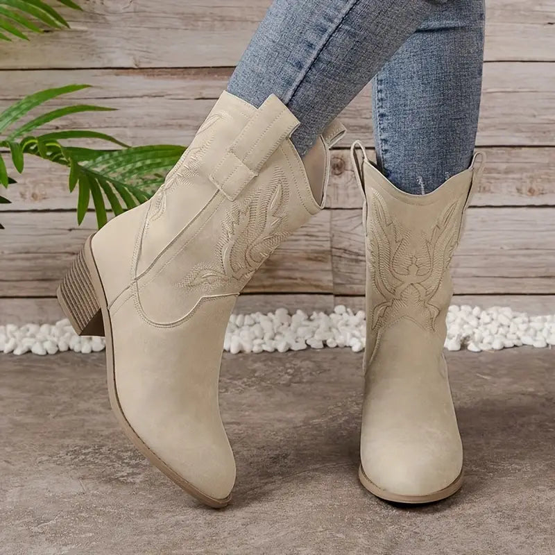 Damen Westernstiefel Blockabsatz Höhe Schick
