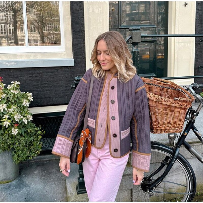 Damen Übergangsjacke Bequem Knopfdesign
