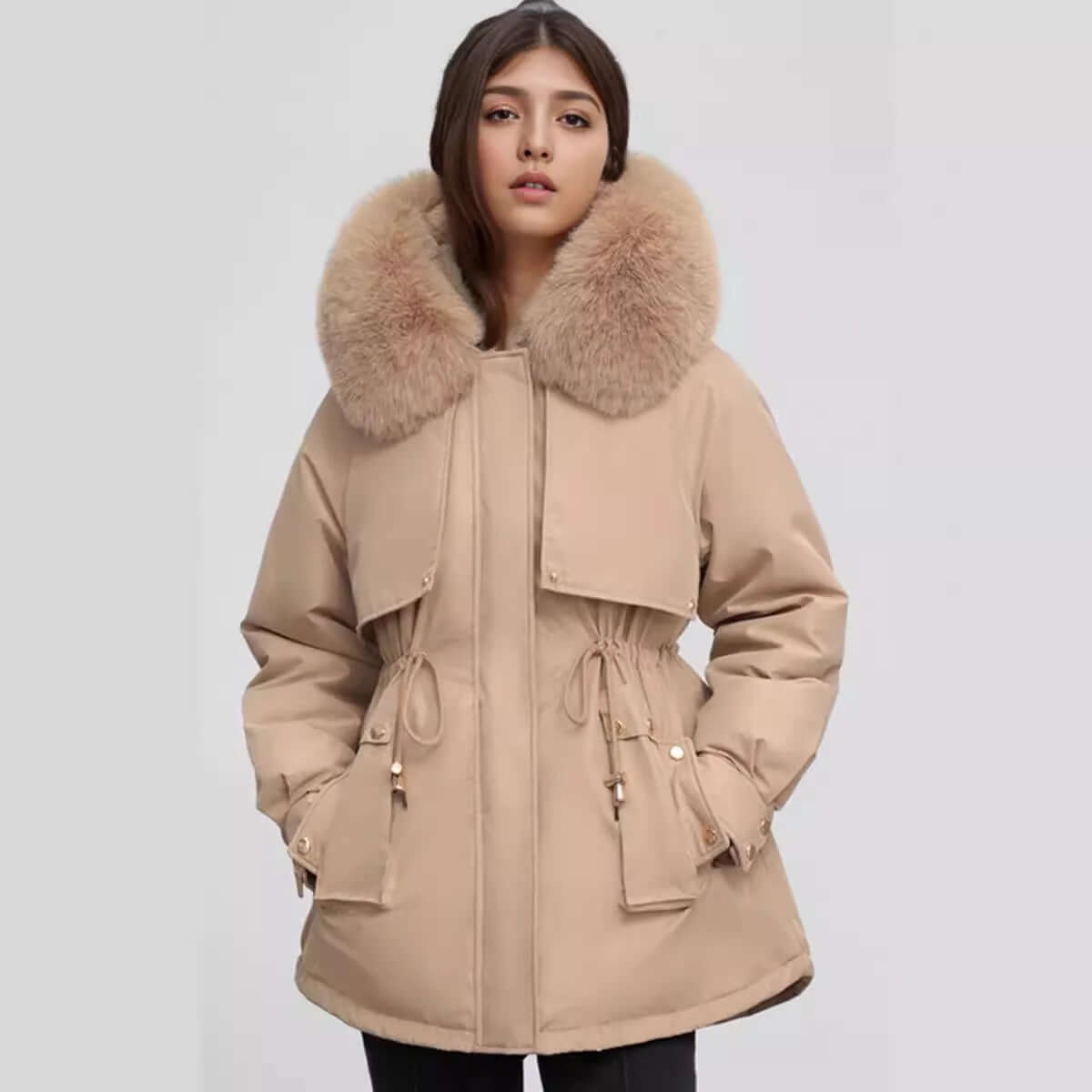 Damen Wintermantel Kunstpelz Kragen Stylish