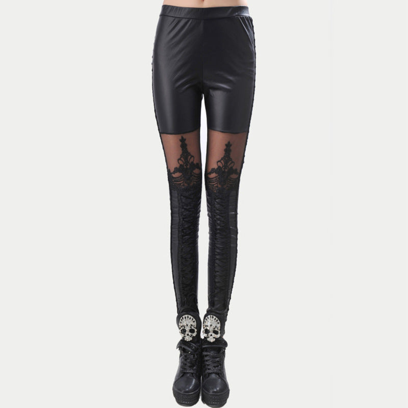 Damen Leggings Hochwaist mit Spitzen Effekt