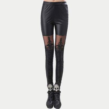 Damen Leggings Hochwaist mit Spitzen Effekt