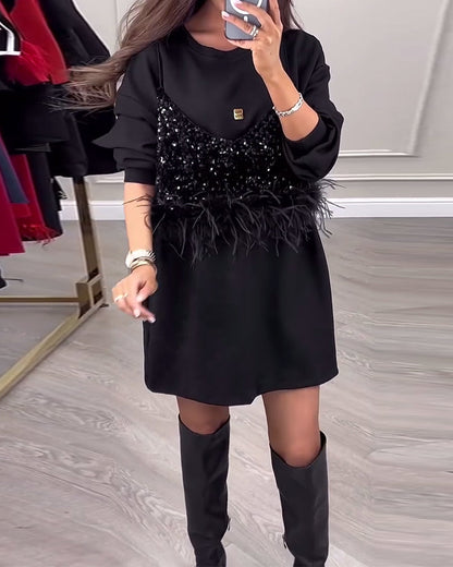 Elegantes Partykleid Mit Pailletten Und Federn