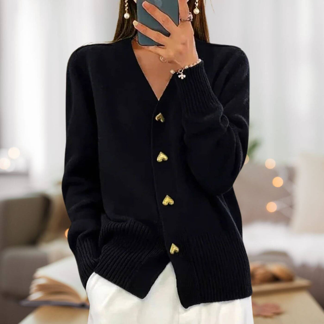 Damen Strickjacke Herzknöpfe Elegance