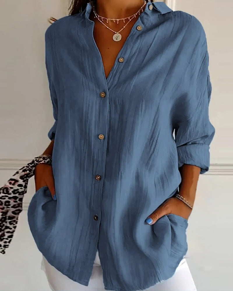 Elegantes Langarmhemd V-Ausschnitt Casual Style