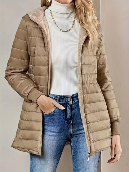 Mittellange Steppjacke Damen Kapuze