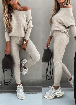 Weihnachtsoutfit | Off Shoulder Pullover Set Damen mit Leggings