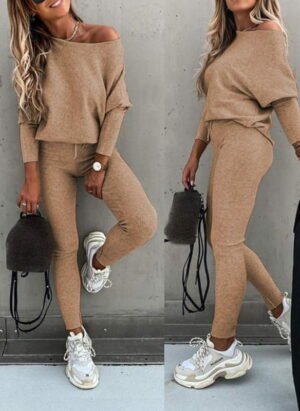 Weihnachtsoutfit | Off Shoulder Pullover Set Damen mit Leggings