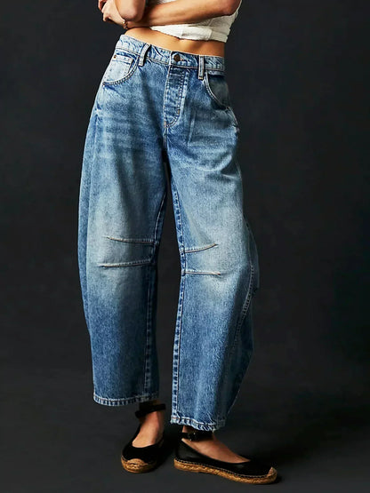 Damen Jeans Weitbein Trendy Bedruckt