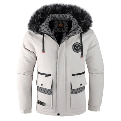 Herren Winterjacke mit Abnehmbarer Pelzkapuze