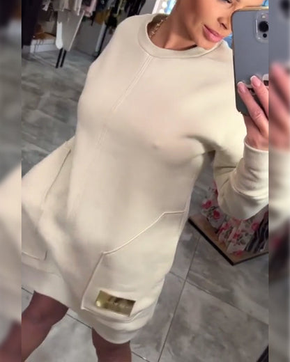 Modische Langarm-Pullover mit praktischer Tasche - IdealeKleiden