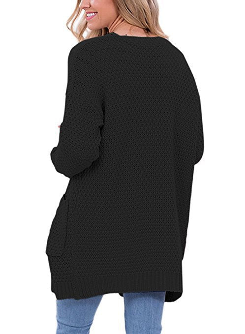 Damen Strickcardigan Gemütlich Zopfmuster mit Taschen