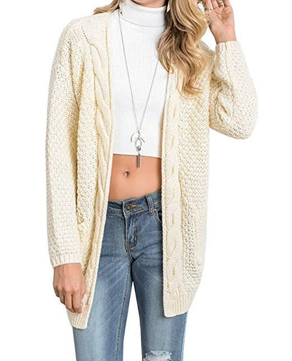 Damen Strickcardigan Gemütlich Zopfmuster mit Taschen