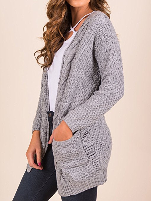 Damen Strickcardigan Gemütlich Zopfmuster mit Taschen